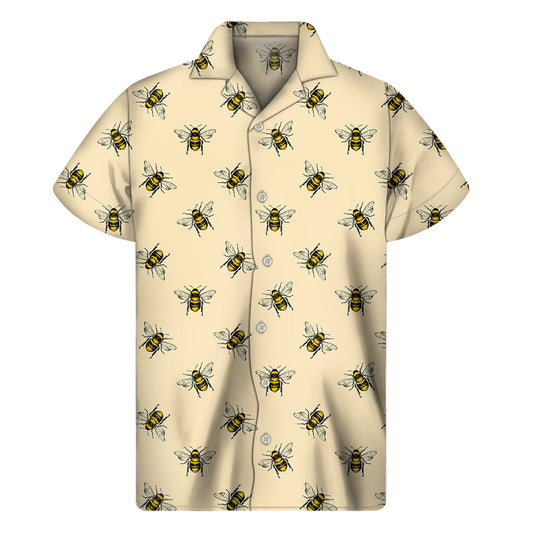 Bee-autiful Hawaiian Buzz: Vintage Bee Pattern Printed Short Sleeve Shirt - 1