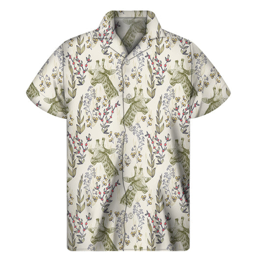 Tropical Vibes: Vintage Giraffe Print Hawaiian Short Sleeve Shirt - 1