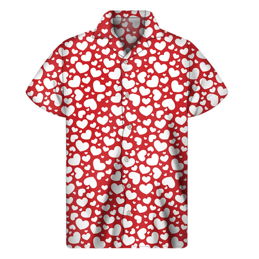 Island Chic: Heart Pattern Hawaiian Short Sleeve Shirt - 1