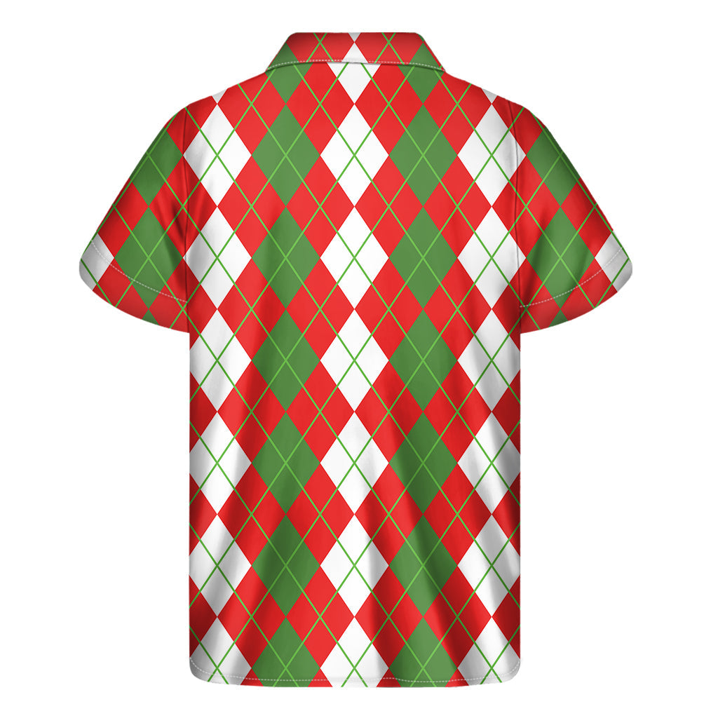 Island Style: White, Green, and Red Argyle Hawaiian Short Sleeve Shirt - 2