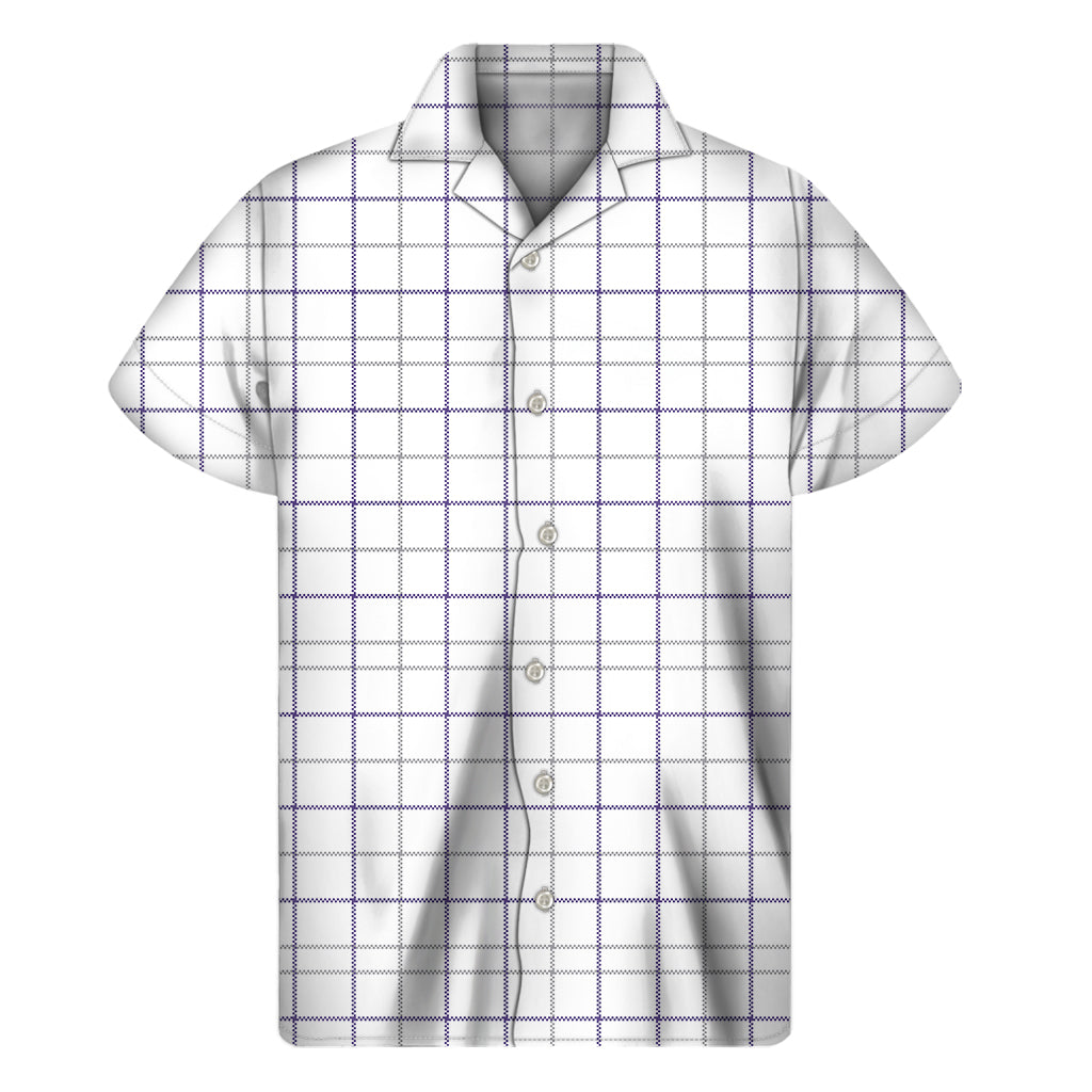 Island Charm: White, Grey, and Purple Tattersall Print Hawaiian Short Sleeve Shirt - 1