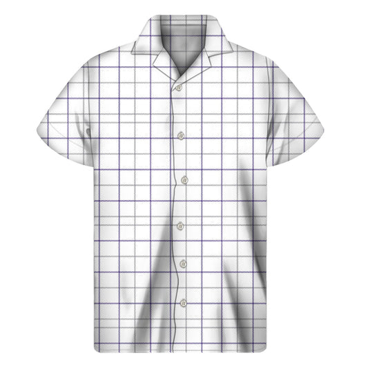 Island Charm: White, Grey, and Purple Tattersall Print Hawaiian Short Sleeve Shirt - 1