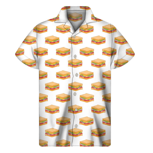 White Sandwiches Pattern Print Hawaiian Short Sleeve Shirt - 1