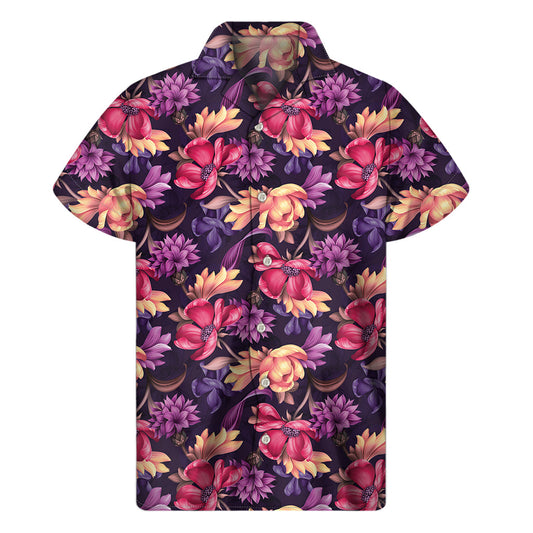 Wild Flower Print Hawaiian Men's Short Sleeve Shirt - 1