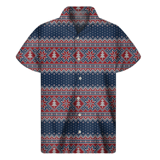Hawaiian Vibes Short Sleeve Shirt - Winter Holiday Knitted Pattern Print - 1