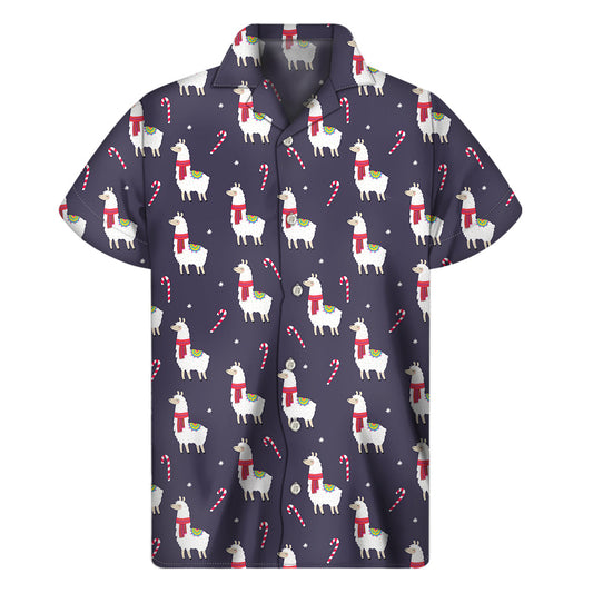 Tropical Vibes: Hawaiian Short Sleeve Shirt with Llama Pattern - 1