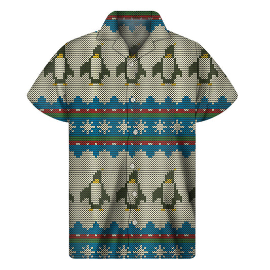 Hawaiian Holiday Penguin Print Men's Short Sleeve Shirt - 1