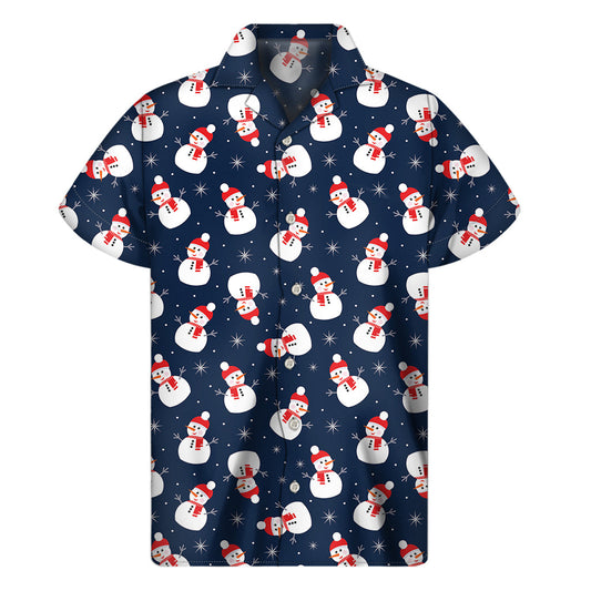 Island Vibes: Hawaiian Snowman Pattern Short Sleeve Shirt - 1
