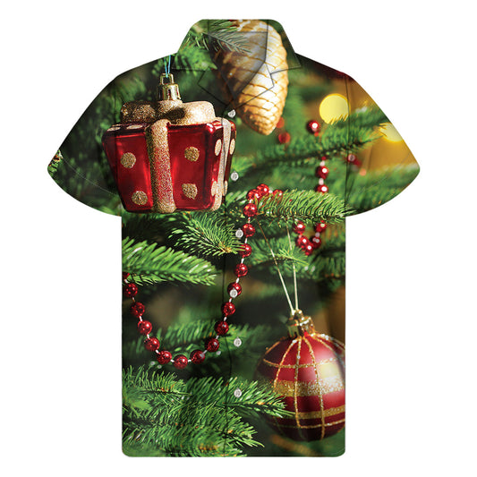 Island Style: Hawaiian Xmas Tree Print Short Sleeve Shirt - 1