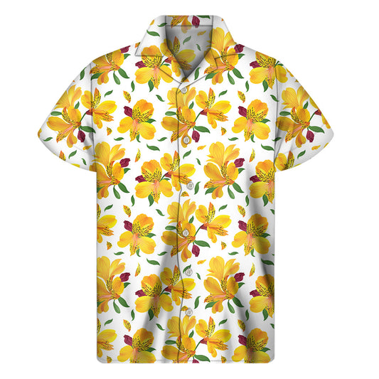 Yellow Alstroemeria Hawaiian Floral Shirt - 1