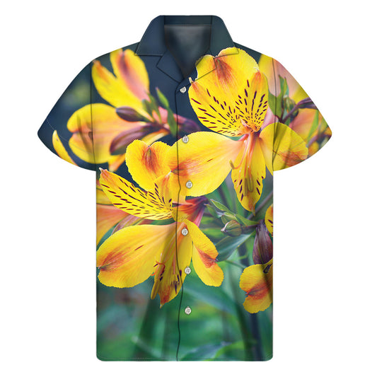 Yellow Alstroemeria Hawaiian Short Sleeve Shirt: Embrace the Aloha Spirit - 1