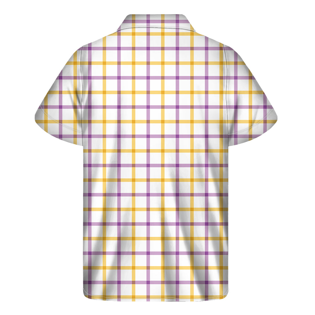 Sunset Dream: Hawaiian Short Sleeve Shirt in Yellow and Purple Tattersall Print - 2