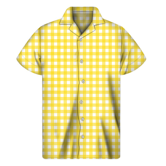 Yellow and White Hawaiian Checkered Short Sleeve Shirt - 1