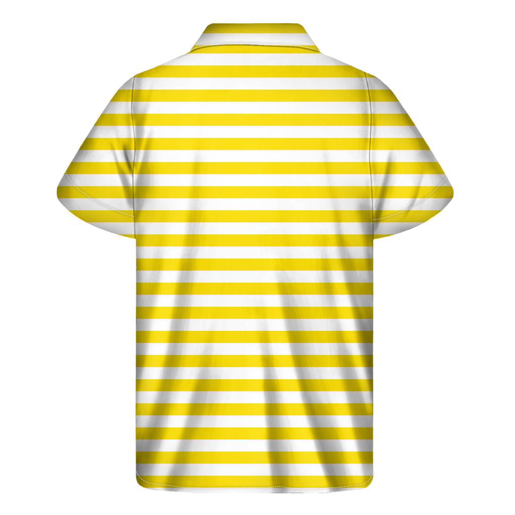 Sunshine Vibes: Yellow and White Striped Hawaiian Short Sleeve Shirt - 2