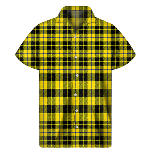 Get Your Island Vibes On with Our Yellow, Black, and Blue Hawaiian Print Short Sleeve Shirt - 1