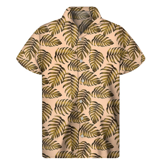 Tropical Vibes: Hawaiian Short Sleeve Shirt with Yellow Monstera Leaves Pattern - 1