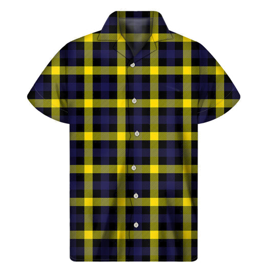 Yellow, Navy, and Black Plaid Hawaiian Short Sleeve Shirt - 1
