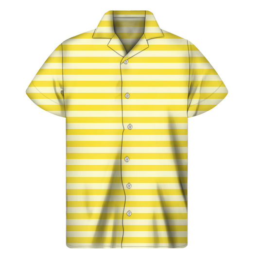 Bring the Aloha Spirit with This Yellow Striped Pattern Hawaiian Short Sleeve Shirt - 1