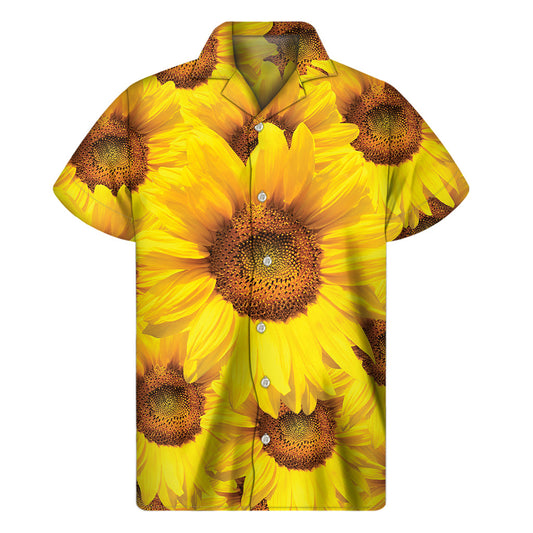 Sunshine Vibes: Men's Yellow Sunflower Hawaiian Shirt - 1