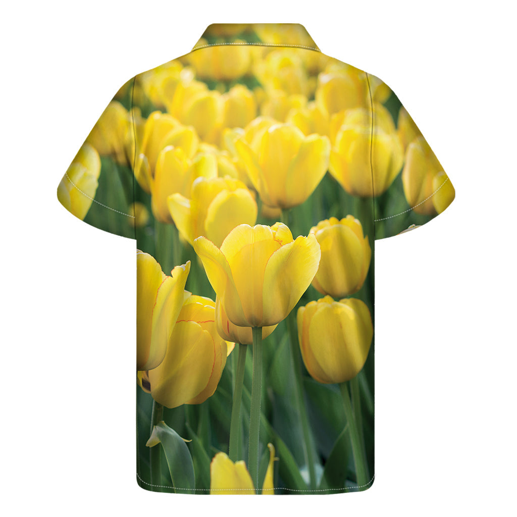 Sunny Hawaiian Style: Yellow Tulip Print Short Sleeve Shirt - 2