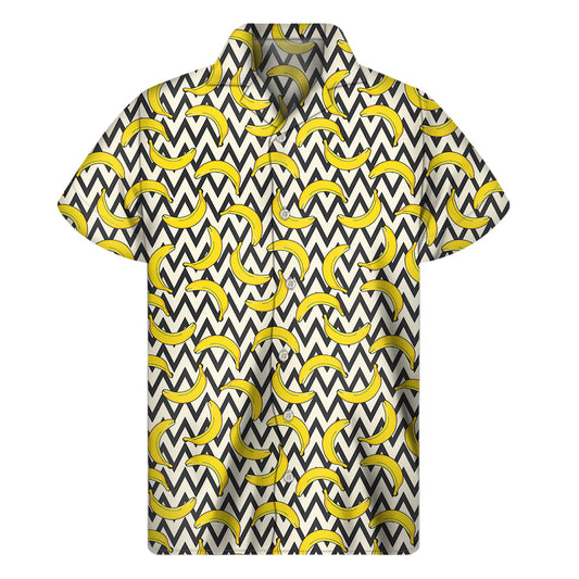 Island Vibes: Zigzag Banana Pattern Hawaiian Short Sleeve Shirt - 1