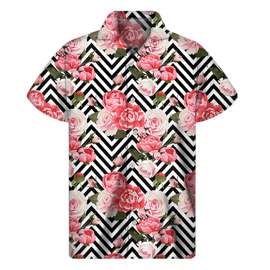 Zigzag Peony and Rose Hawaiian Short Sleeve Shirt - 1